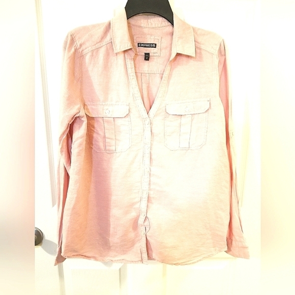 Express Button Down Top Linen and Cotton Blend - Picture 1 of 5